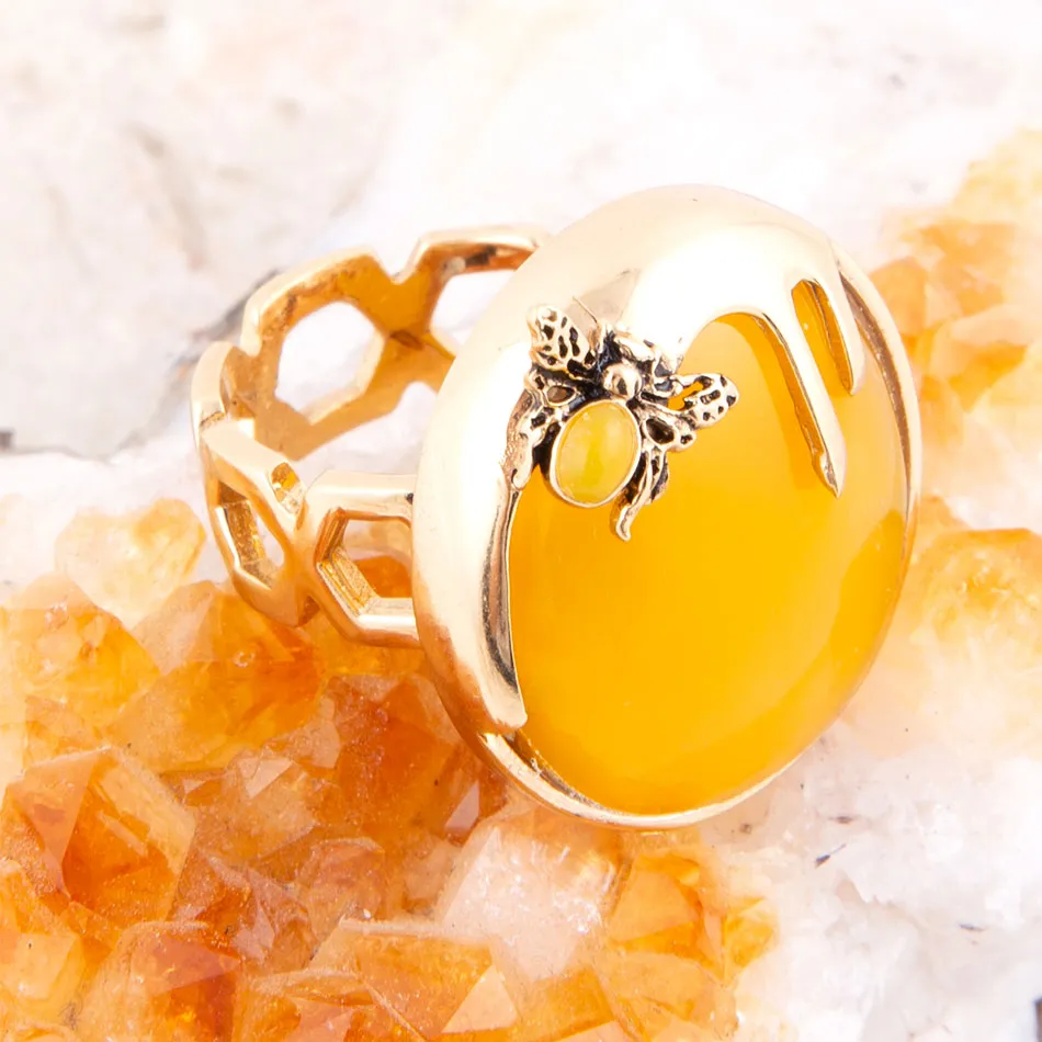 Honey Bee Yellow Agate Golden Ring sold by Barse product image thumbnail 2