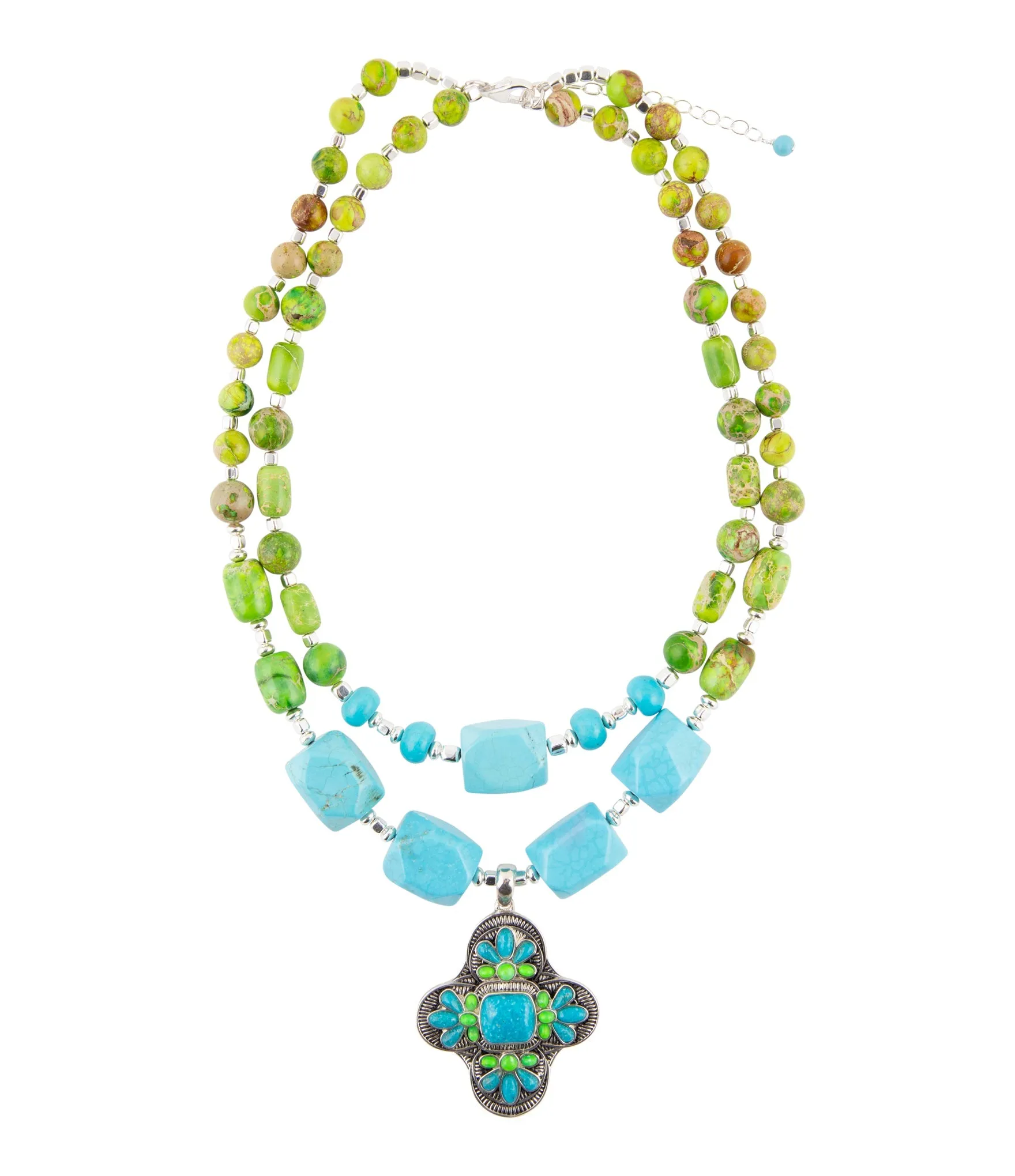 Zion Lime Green and Blue Turquoise and Sterling Silver Statement Necklace sold by Barse product image thumbnail 4