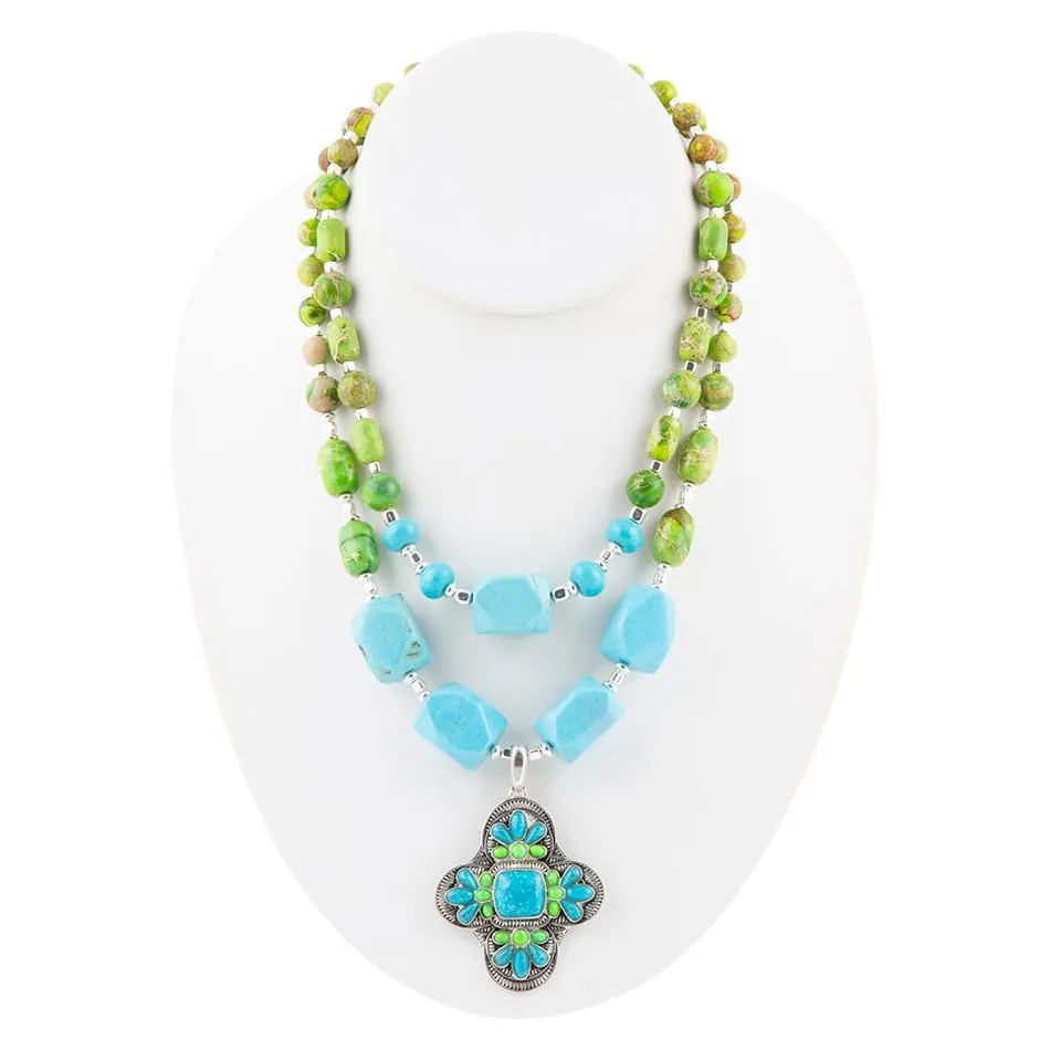 Zion Lime Green and Blue Turquoise and Sterling Silver Statement Necklace sold by Barse product image thumbnail 3