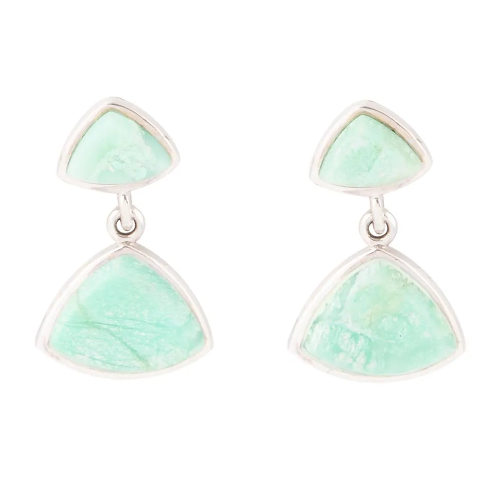 Abstract Green Chrysoprase Sterling Silver Drop Earrings sold by Barse