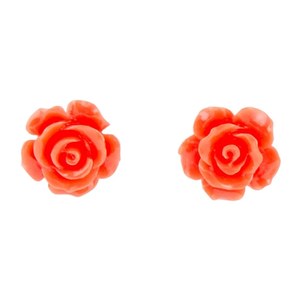 Orange Coral Rose Post Stud Earrings sold by Barse