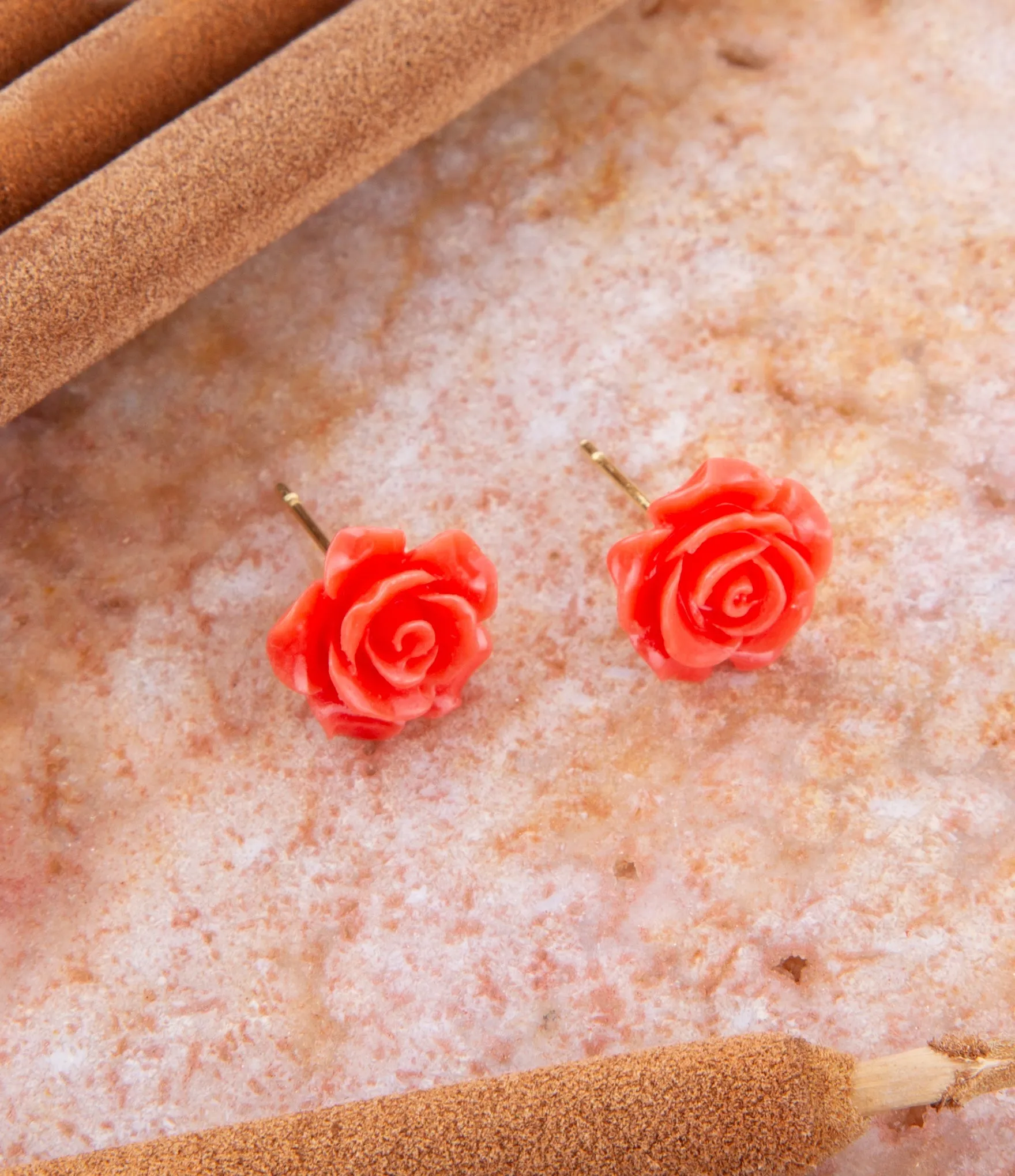 Orange Coral Rose Post Stud Earrings sold by Barse product image thumbnail 2
