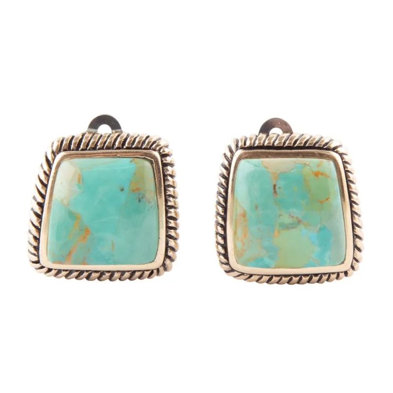 Roped Blue Turquoise Golden Clip Earrings sold by Barse