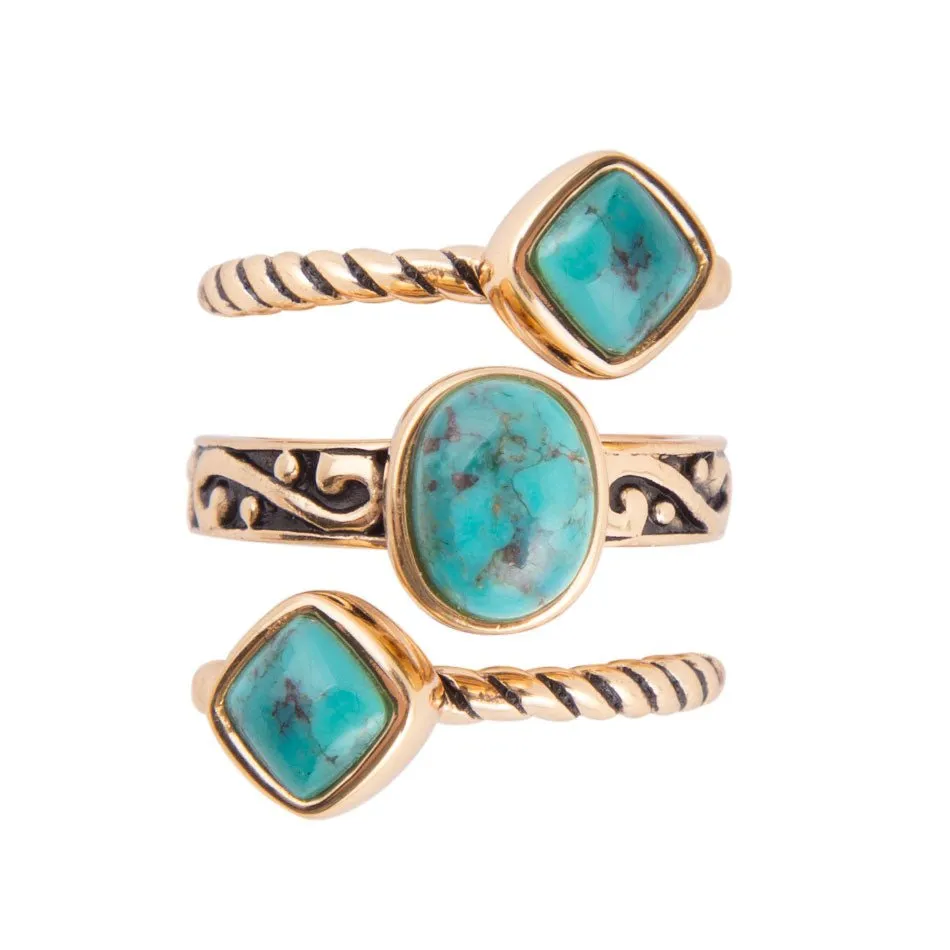 Multi-Shape Blue Turquoise and Golden Trio Ring Set sold by Barse product image thumbnail 2
