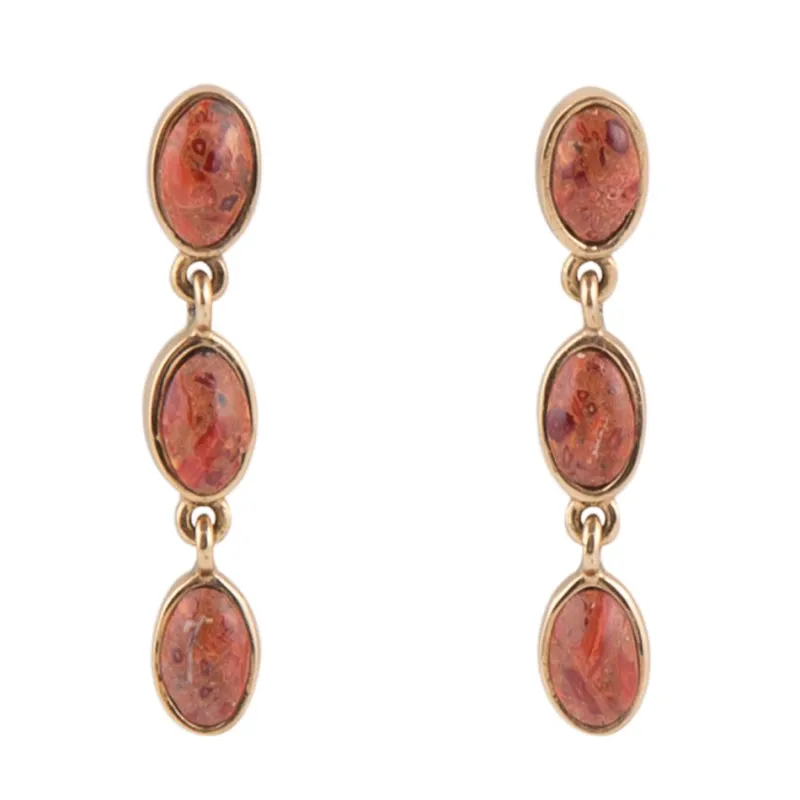 Three Times the Orange Sponge Coral Golden Drop Earrings sold by Barse