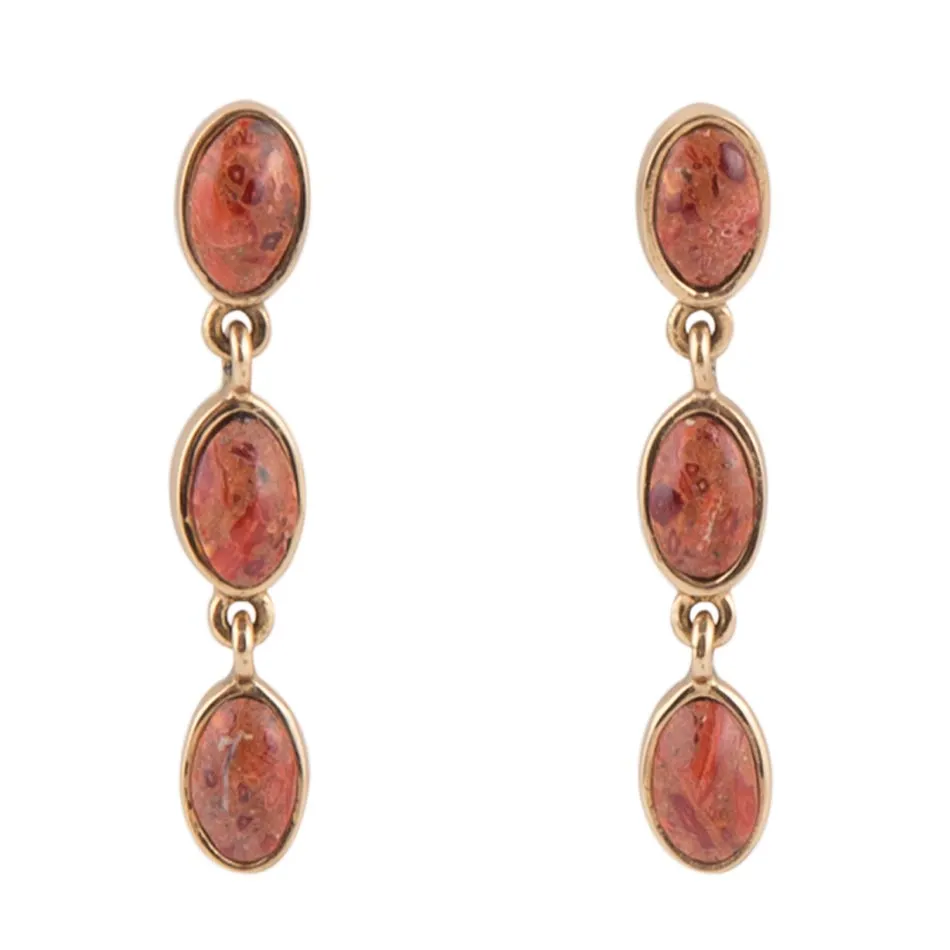 Three Times the Orange Sponge Coral Golden Drop Earrings sold by Barse