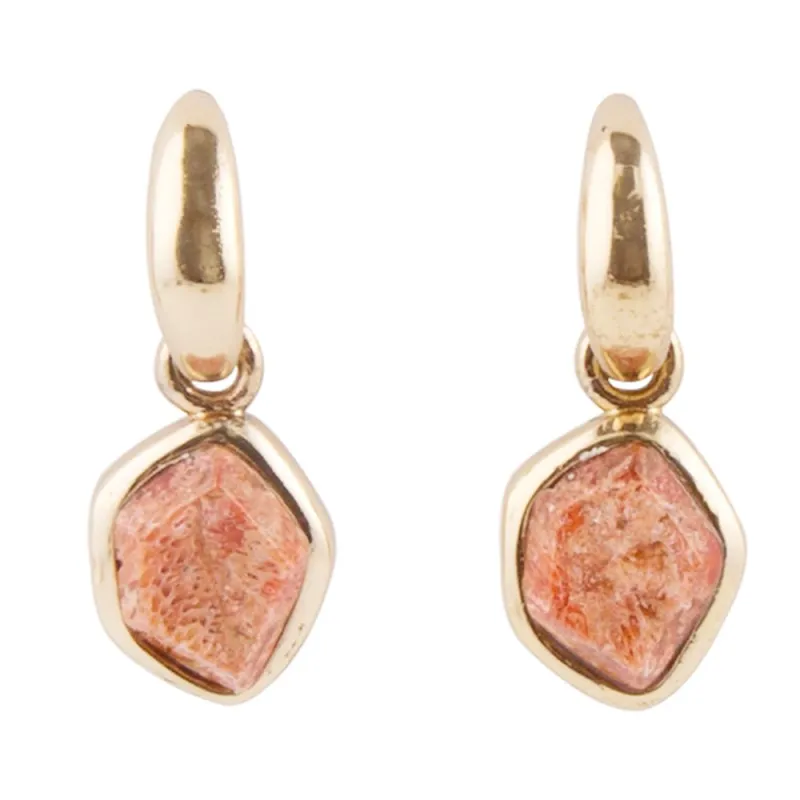 Orange Sponge Coral and Golden Half Hoop Earrings sold by Barse