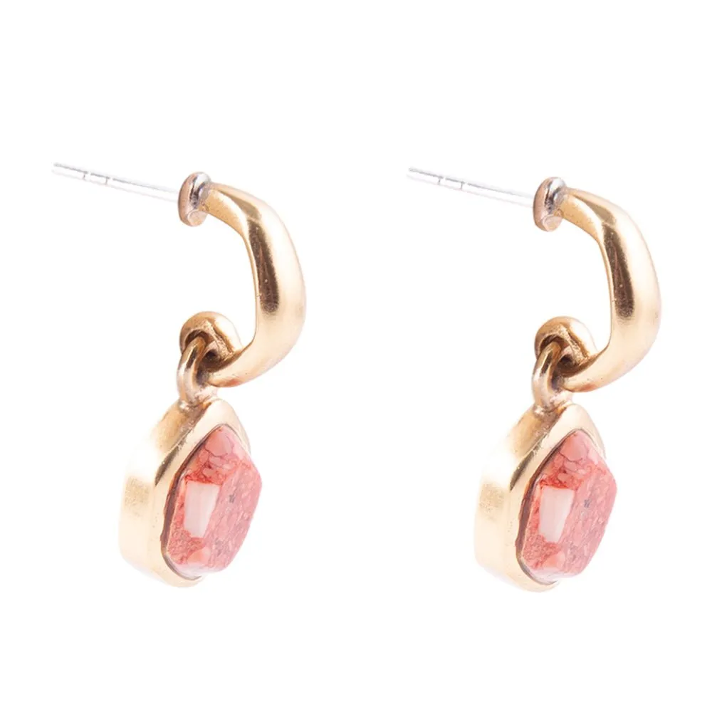 Orange Sponge Coral and Golden Half Hoop Earrings sold by Barse product image thumbnail 3