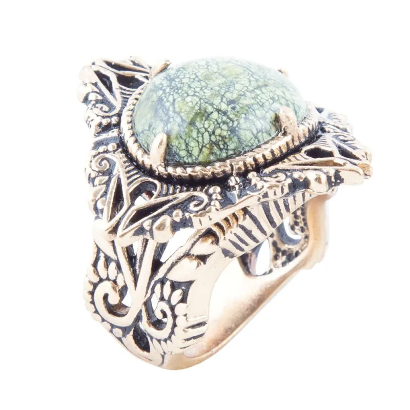 Aspen Green Serpentine Golden Statement Ring sold by Barse