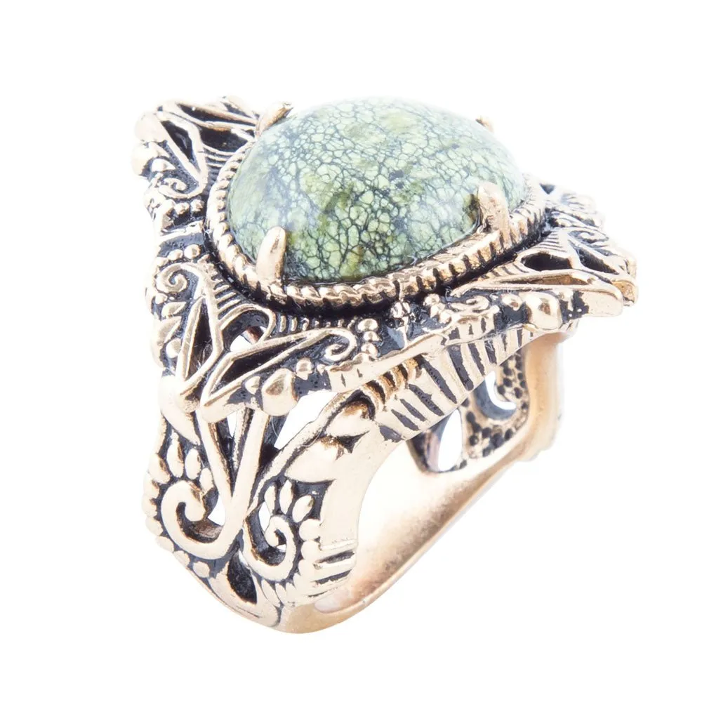 Aspen Green Serpentine Golden Statement Ring sold by Barse