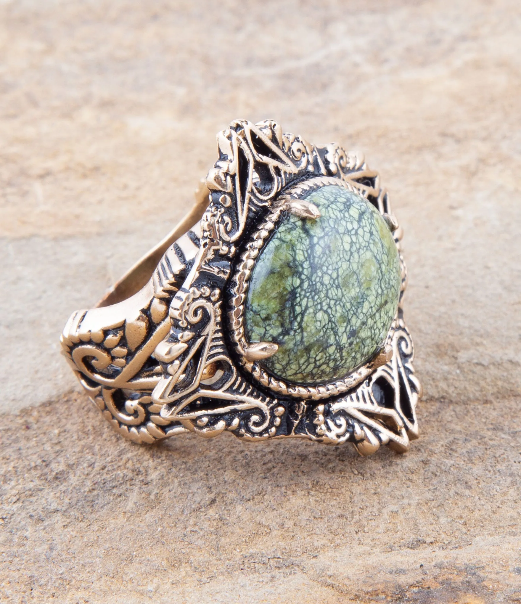 Aspen Green Serpentine Golden Statement Ring sold by Barse product image thumbnail 2