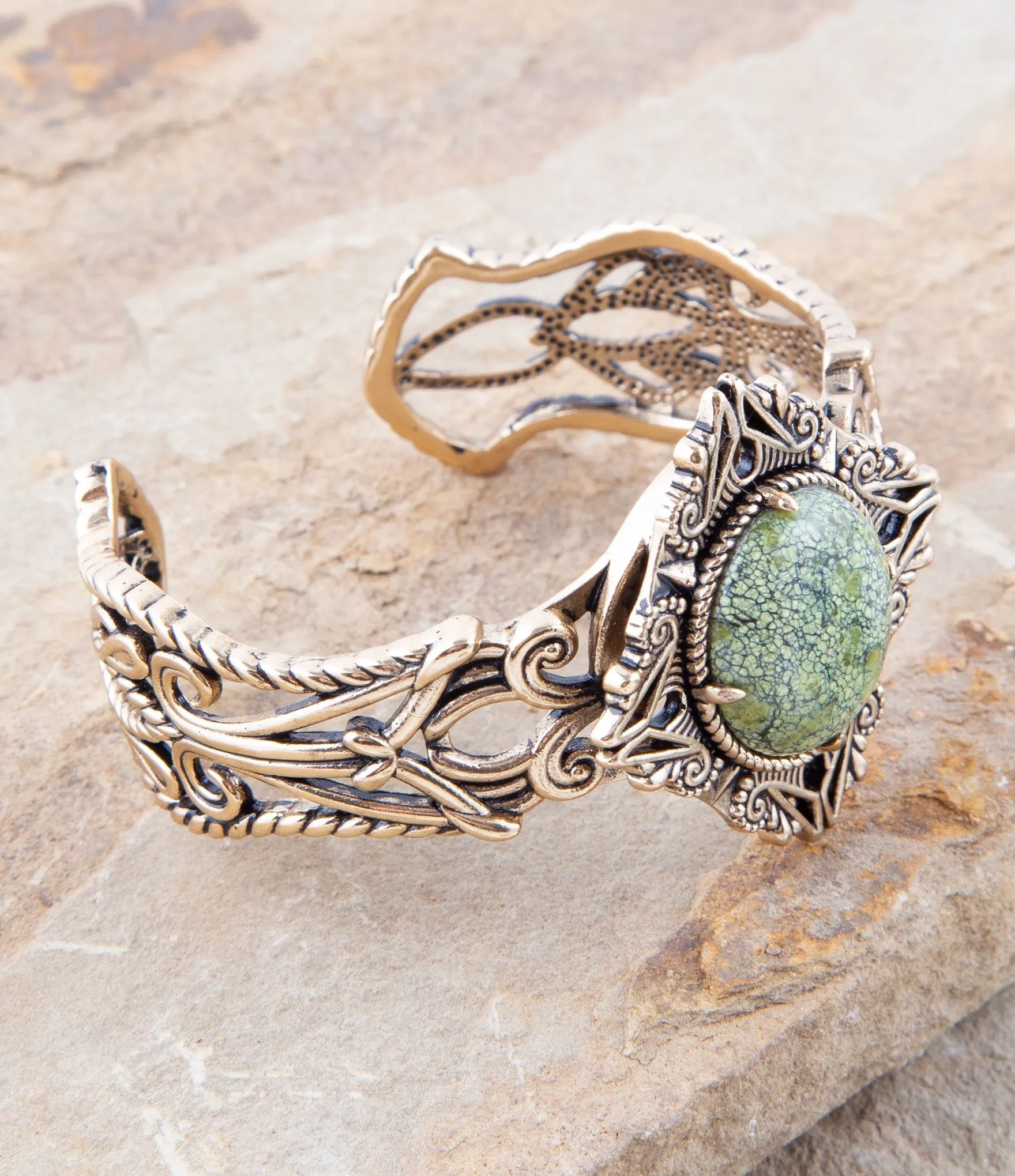 Aspen Green Serpentine and Golden Bronze Statement Cuff Bracelet sold by Barse product image thumbnail 2