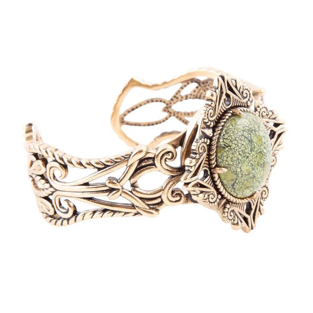 Aspen Green Serpentine and Golden Bronze Statement Cuff Bracelet sold by Barse