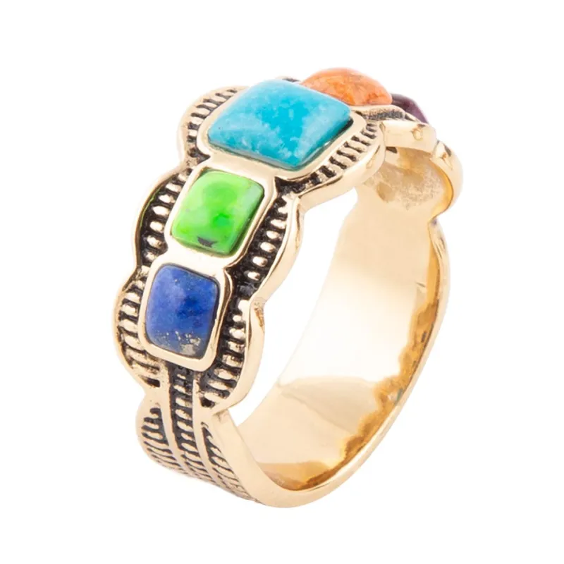 Zion Blue Turquoise Colorful Golden Ring sold by Barse