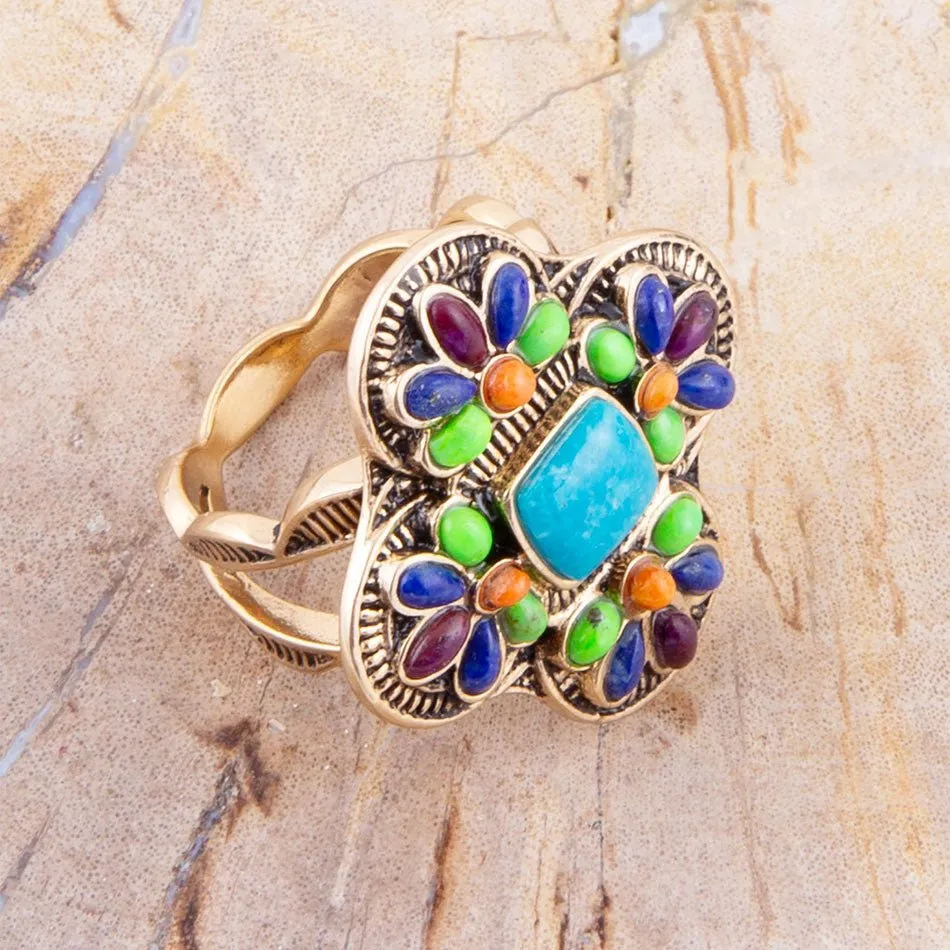 Zion Blue Turquoise Colorful Golden Cross Ring sold by Barse product image thumbnail 5