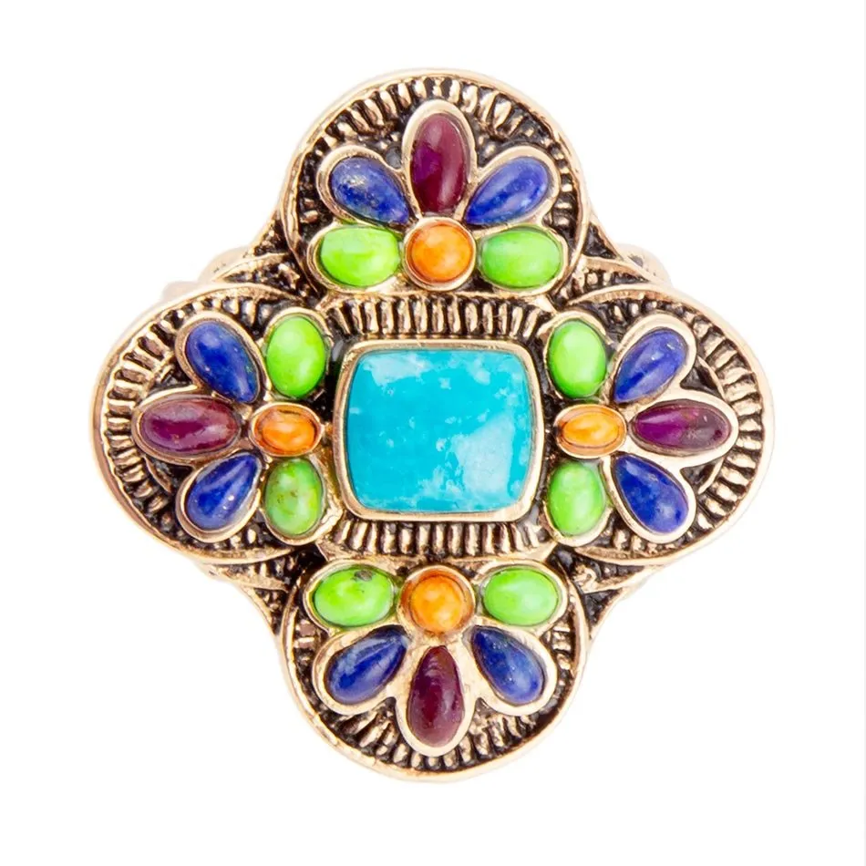 Zion Blue Turquoise Colorful Golden Cross Ring sold by Barse product image thumbnail 3