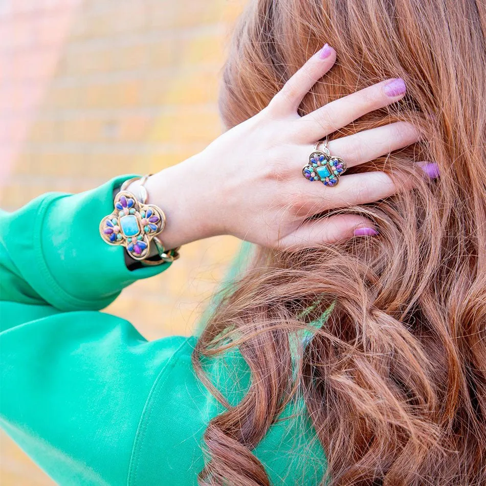 Zion Blue Turquoise Colorful Golden Cross Ring sold by Barse product image thumbnail 2