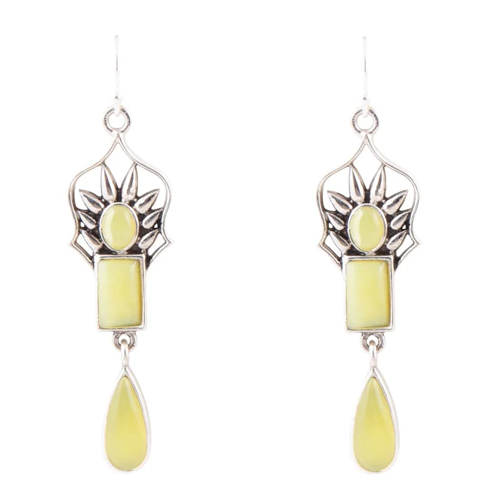 Albie Yellow Jade and Sterling Silver Drop Earrings sold by Barse
