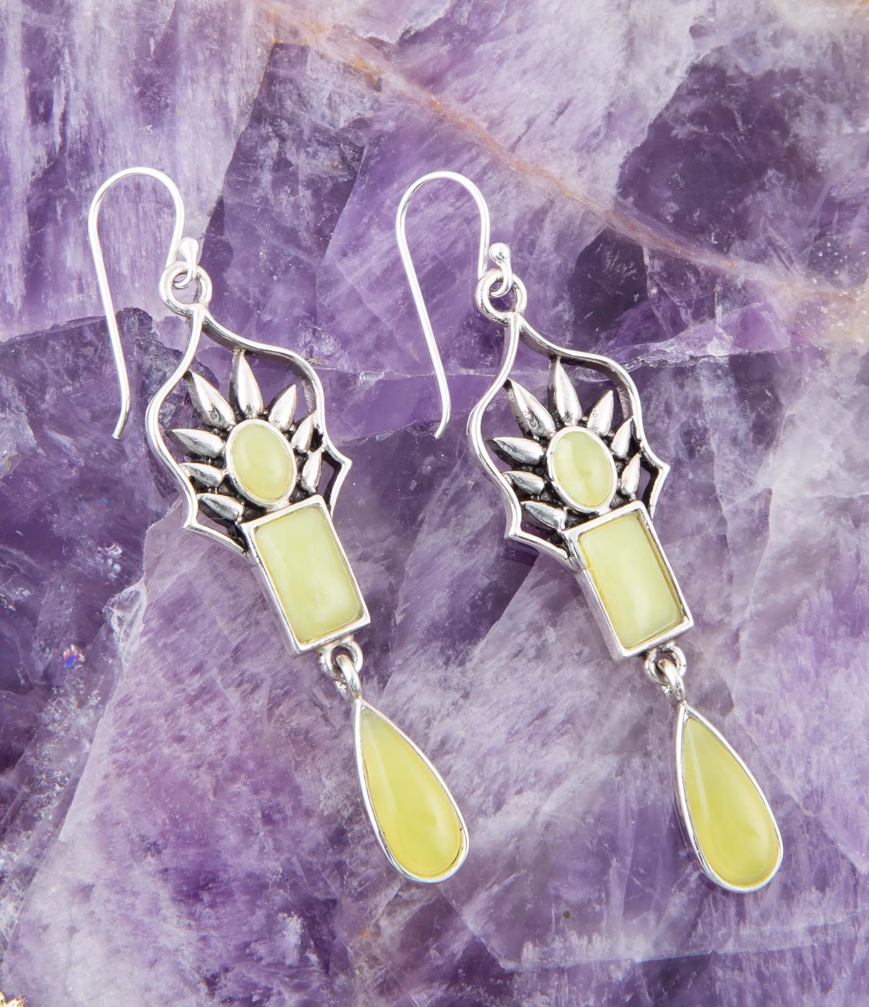 Albie Yellow Jade and Sterling Silver Drop Earrings sold by Barse product image thumbnail 2
