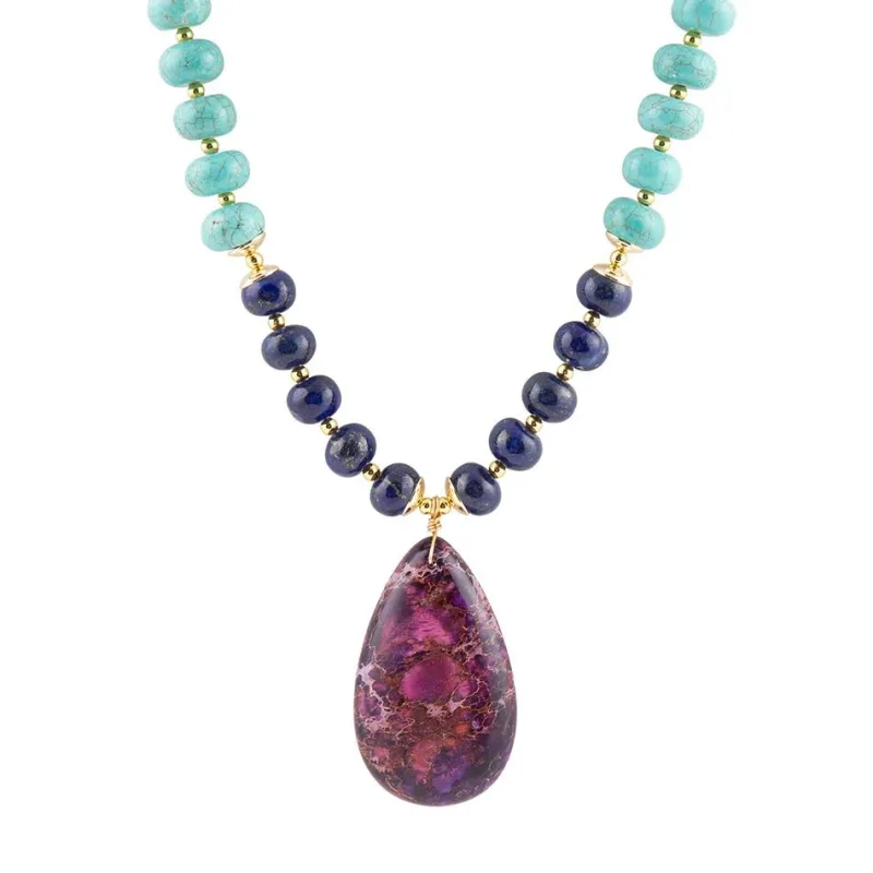 Zion Multi-Color Purple Pendant Necklace sold by Barse