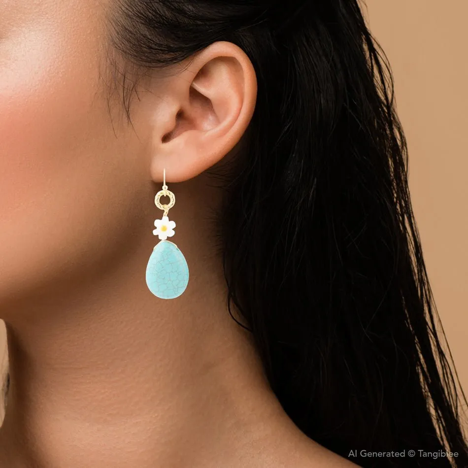 Dani Blue Turquoise Magnesite Flower Golden Drop Earrings sold by Barse product image thumbnail 4