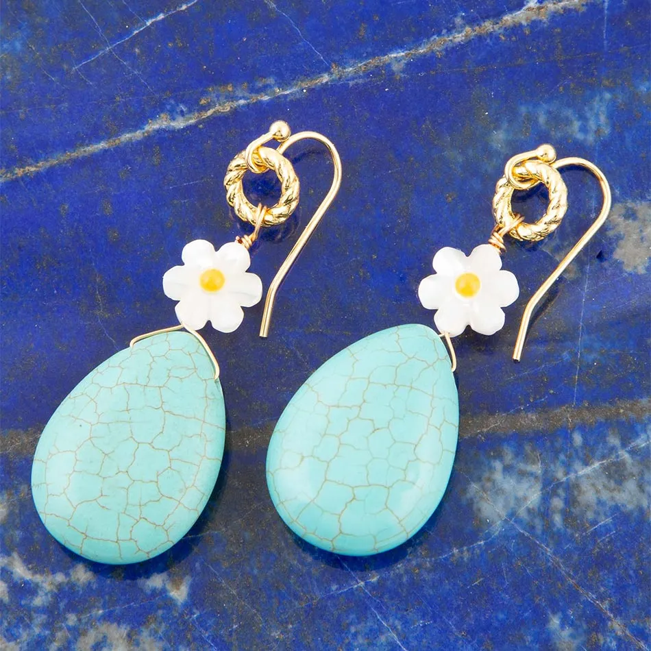 Dani Blue Turquoise Magnesite Flower Golden Drop Earrings sold by Barse product image thumbnail 2