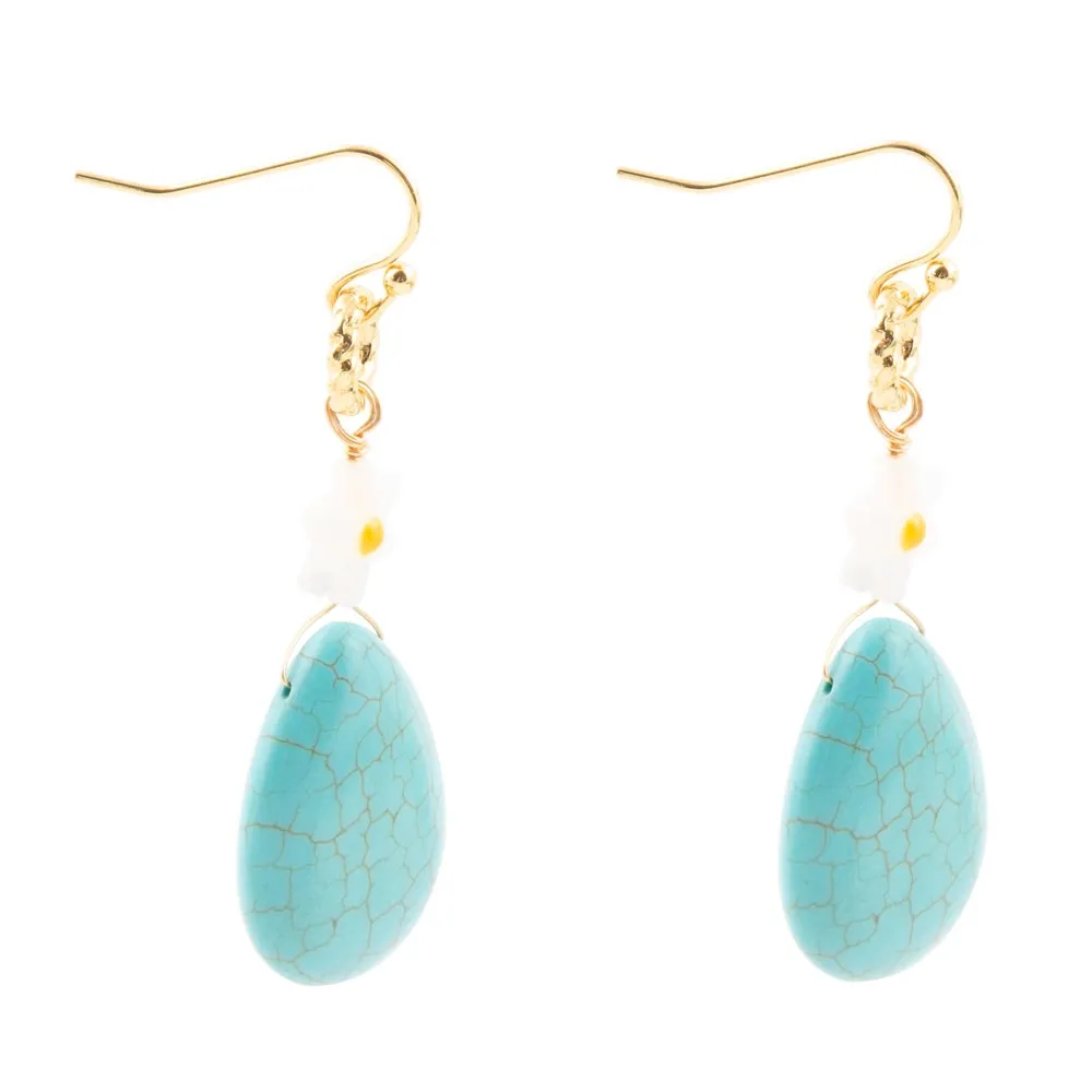Dani Blue Turquoise Magnesite Flower Golden Drop Earrings sold by Barse product image thumbnail 3