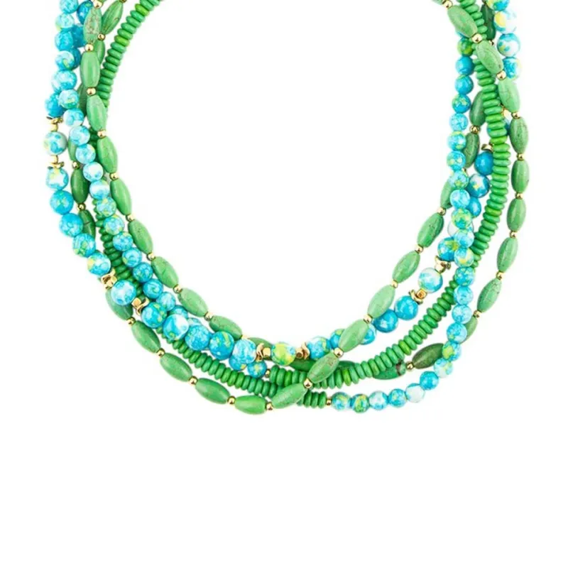 Margarita Mixed Lime Green and Blue Toursade Necklace sold by Barse