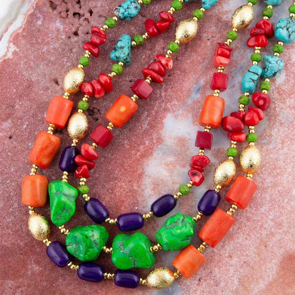 Zion Multi-Color Triple Strand Golden Statement Necklace sold by Barse product image thumbnail 2