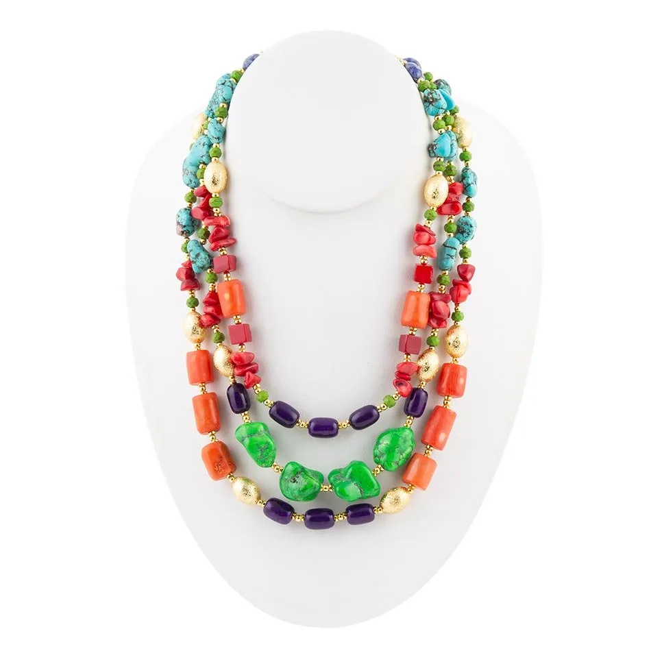 Zion Multi-Color Triple Strand Golden Statement Necklace sold by Barse product image thumbnail 3