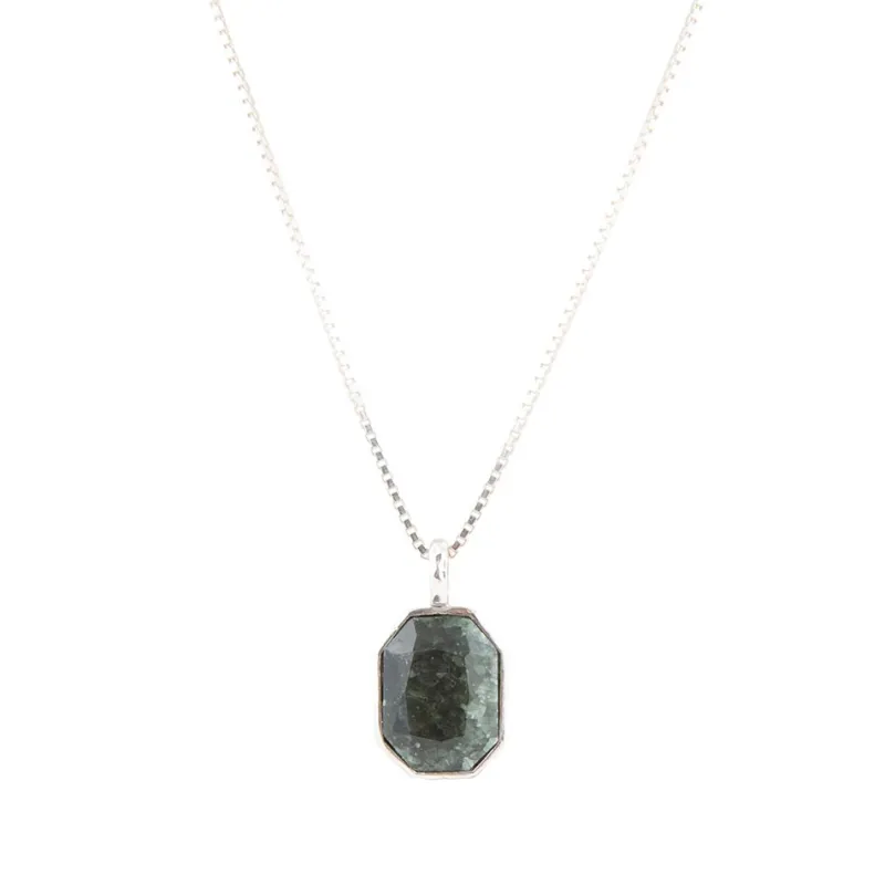 Hammered Green Seraphinite and Sterling Silver Pendant Necklace sold by Barse