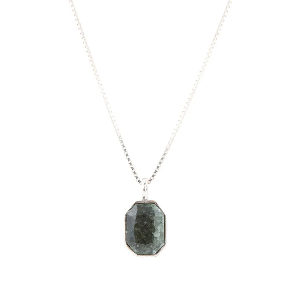 Hammered Green Seraphinite and Sterling Silver Pendant Necklace sold by Barse