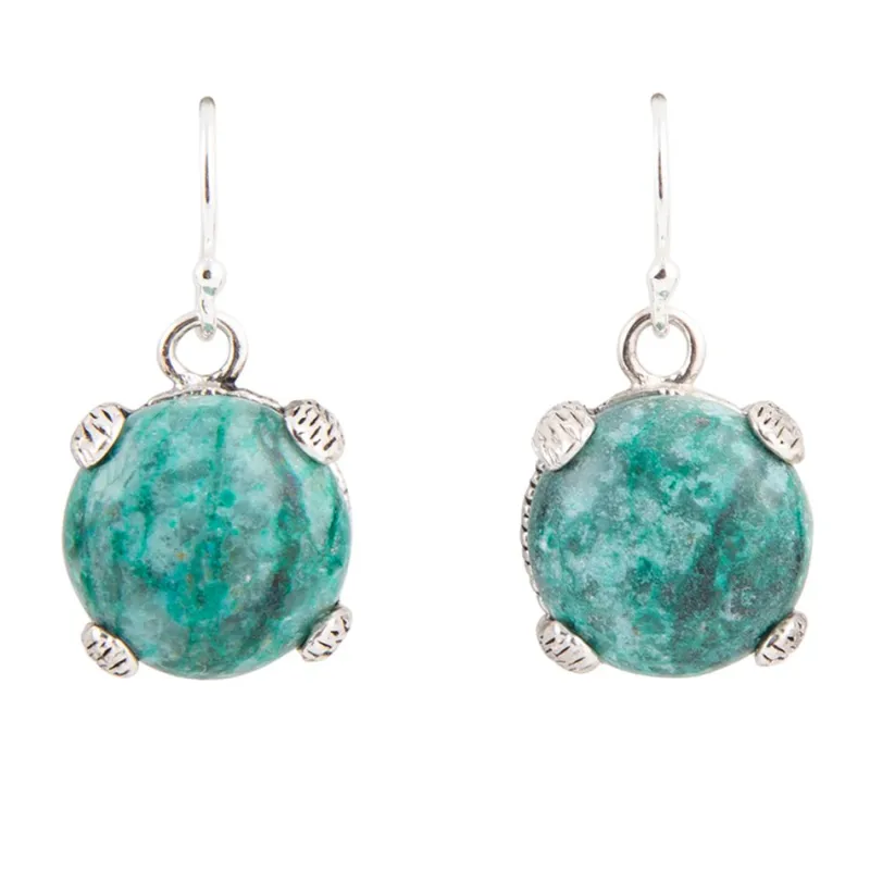 Nomad Blue Chrysocolla and Sterling Silver Drop Earrings sold by Barse