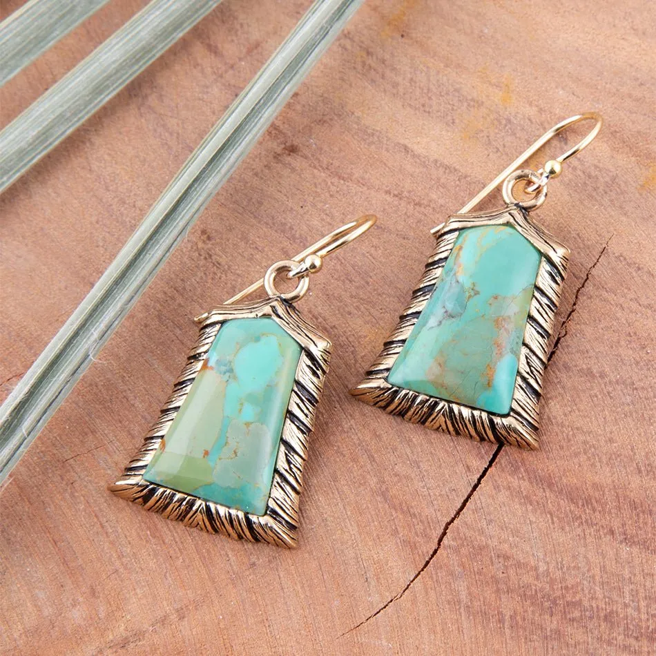 Meriette Blue Turquoise Golden Drop Earrings sold by Barse product image thumbnail 3