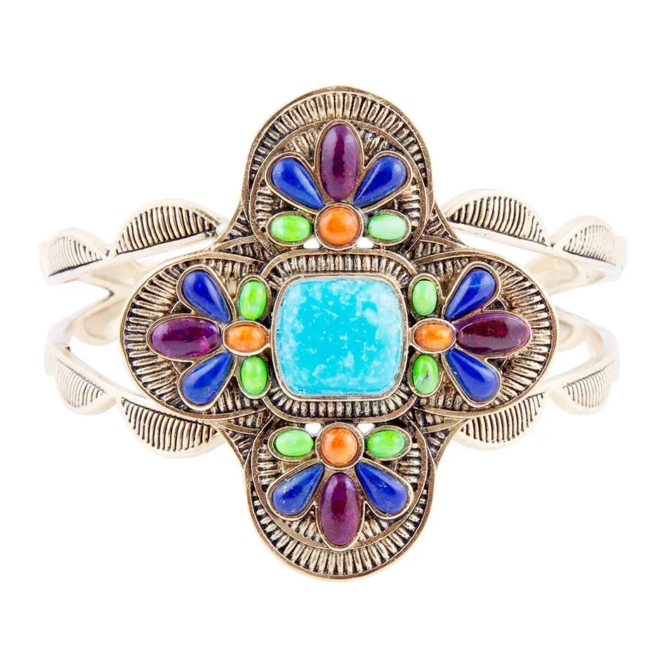 Zion Blue Turquoise Multi-Stone Golden Cuff Bracelet sold by Barse product image thumbnail 3