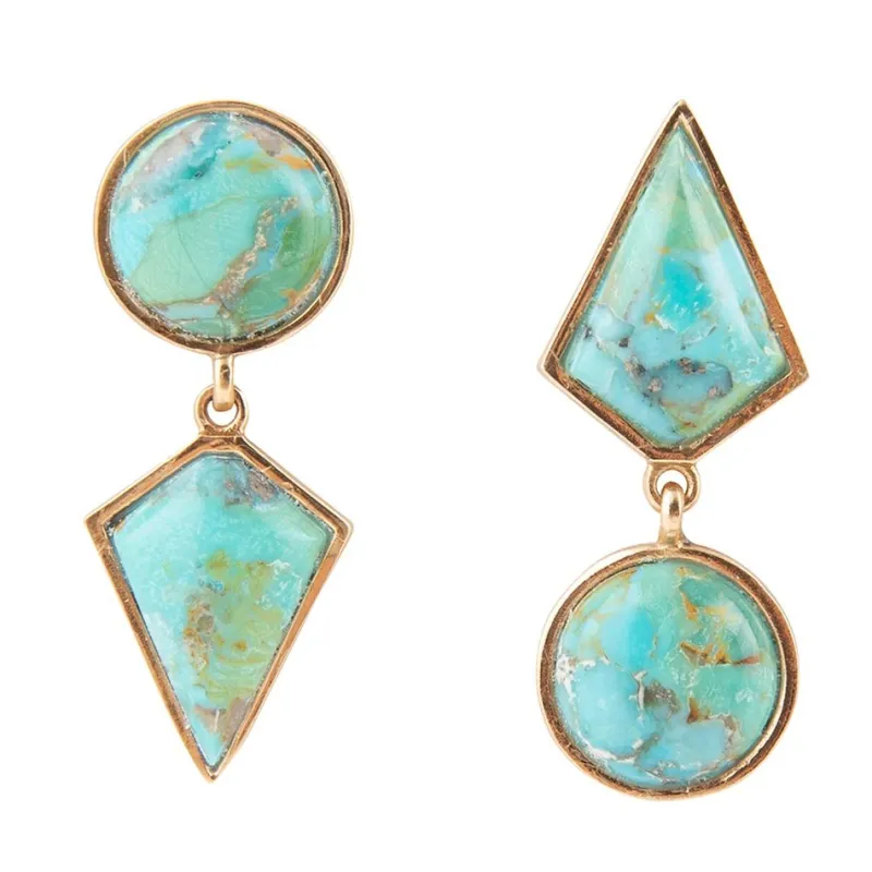 Miss-Matched Blue Turquoise Golden Post Earrings sold by Barse