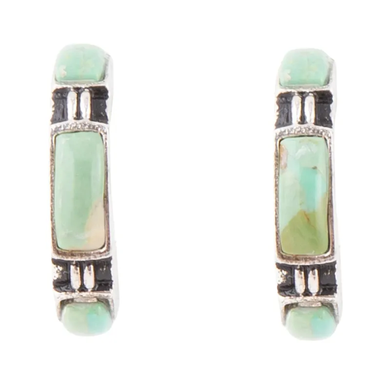 Baguette Blue Turquoise and Sterling Silver Hoop Earrings sold by Barse