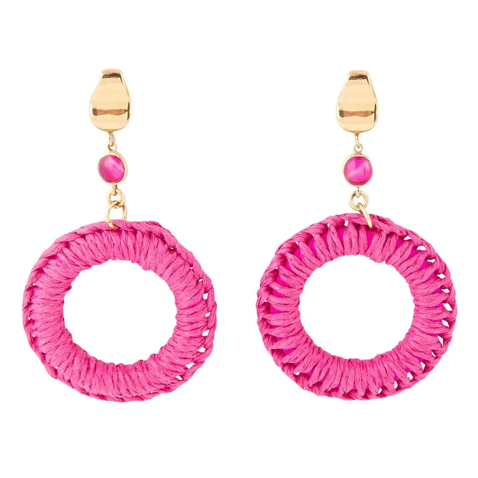 Dreams Pink Magenta Agate Woven Ring Golden Earrings sold by Barse