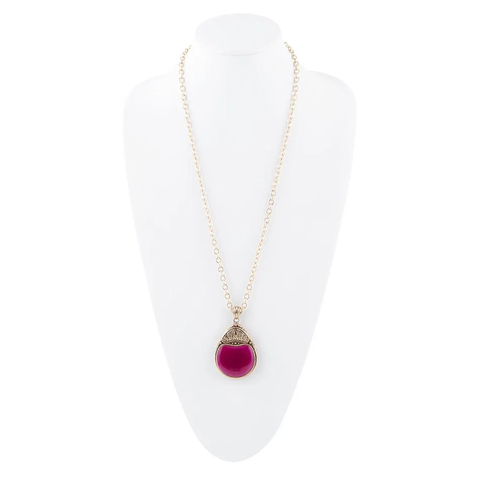 Flamenco Pink Magenta Agate Golden Pendant Necklace sold by Barse product image thumbnail 3