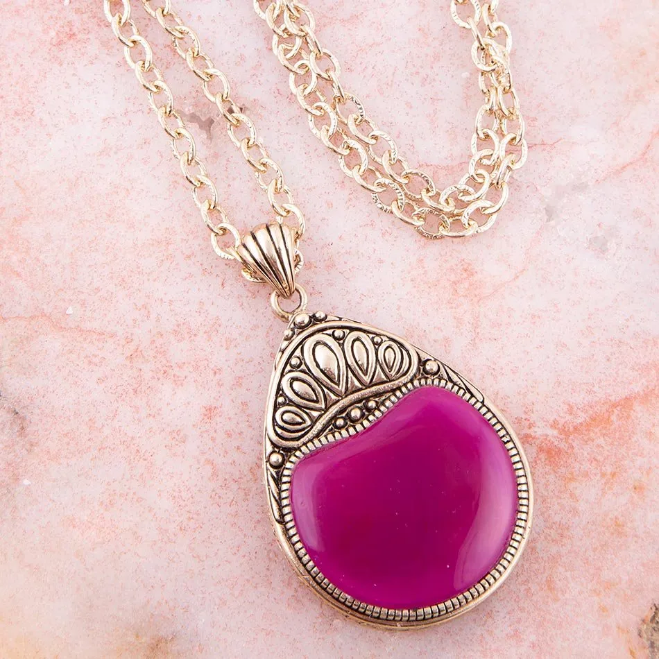 Flamenco Pink Magenta Agate Golden Pendant Necklace sold by Barse product image thumbnail 2