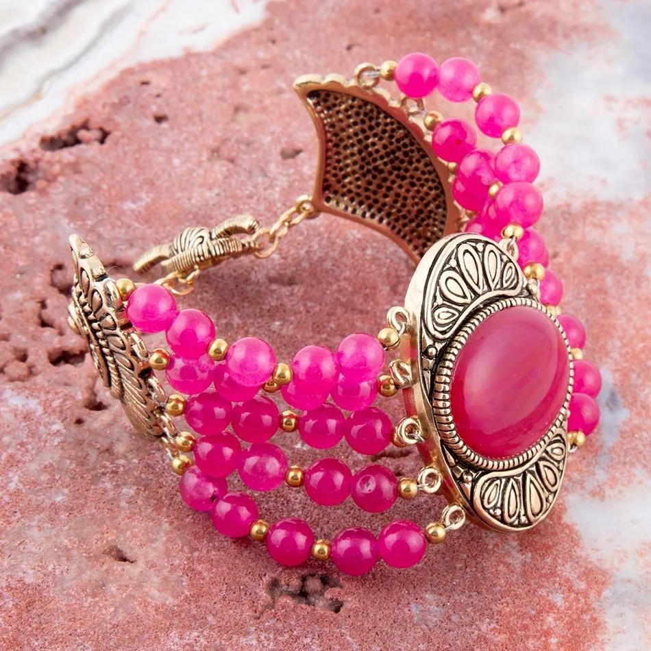 Flamenco Pink Magenta Agate Golden Statement Bracelet sold by Barse product image thumbnail 2