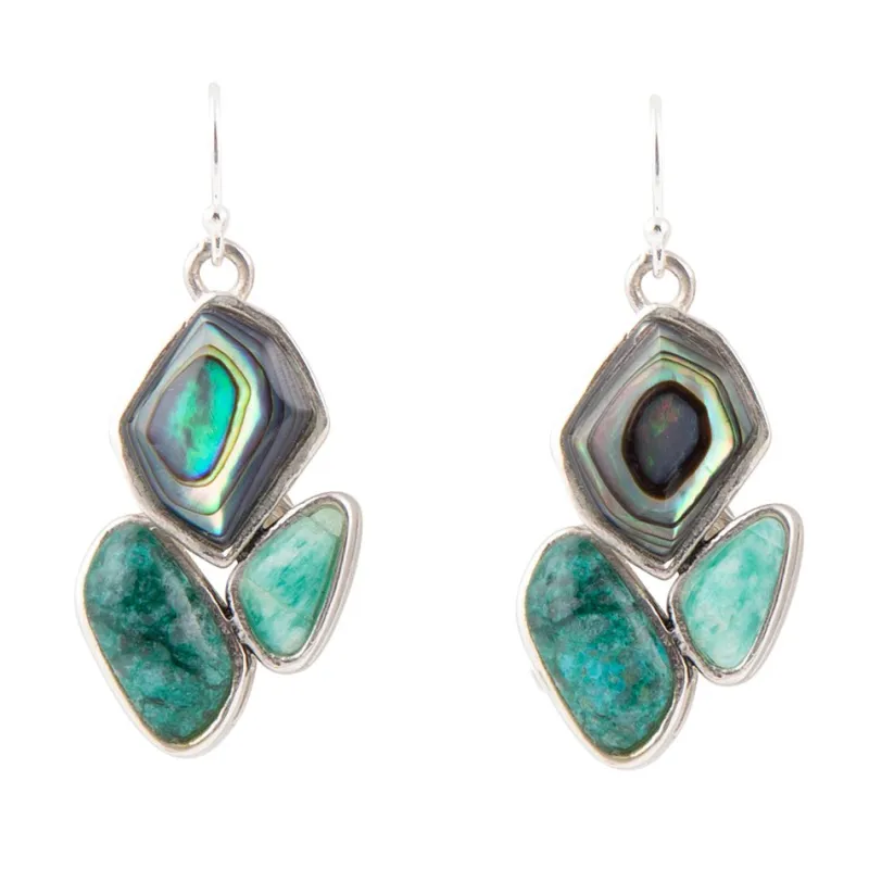 Blue Abalone Fire Sterling Silver Cluster Earrings sold by Barse