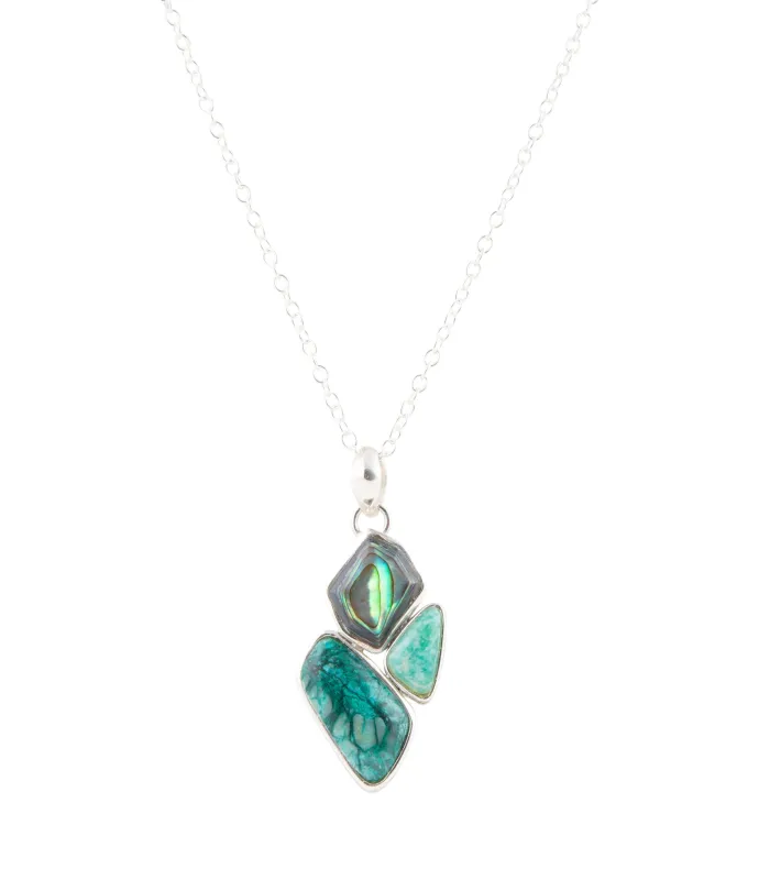 Blue Abalone Fire Sterling Silver Cluster Pendant Necklace sold by Barse