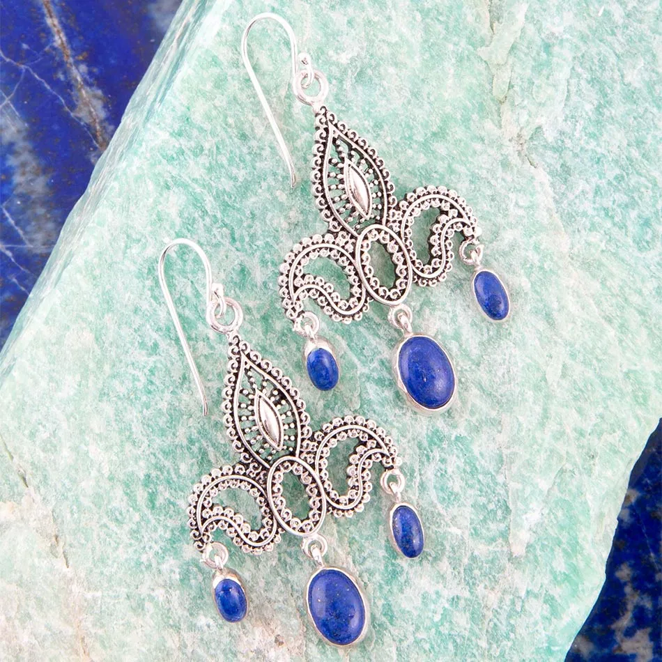 Mehendi Blue Lapis and Sterling Silver Chandelier Earrings sold by Barse product image thumbnail 2