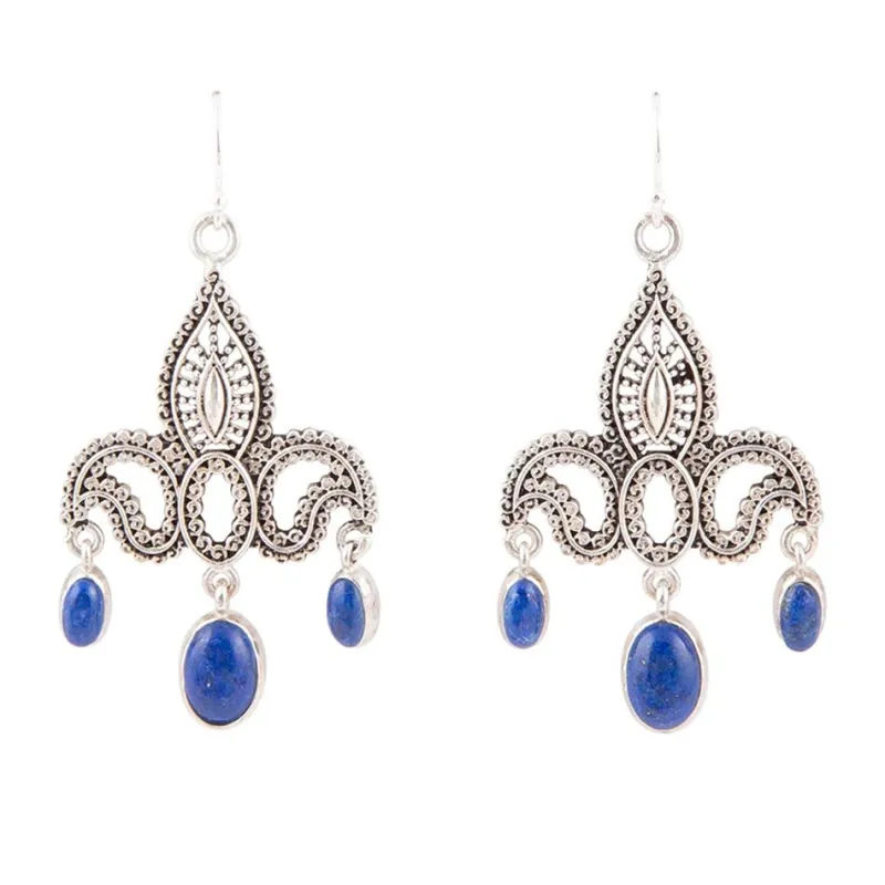 Mehendi Blue Lapis and Sterling Silver Chandelier Earrings made by Barse