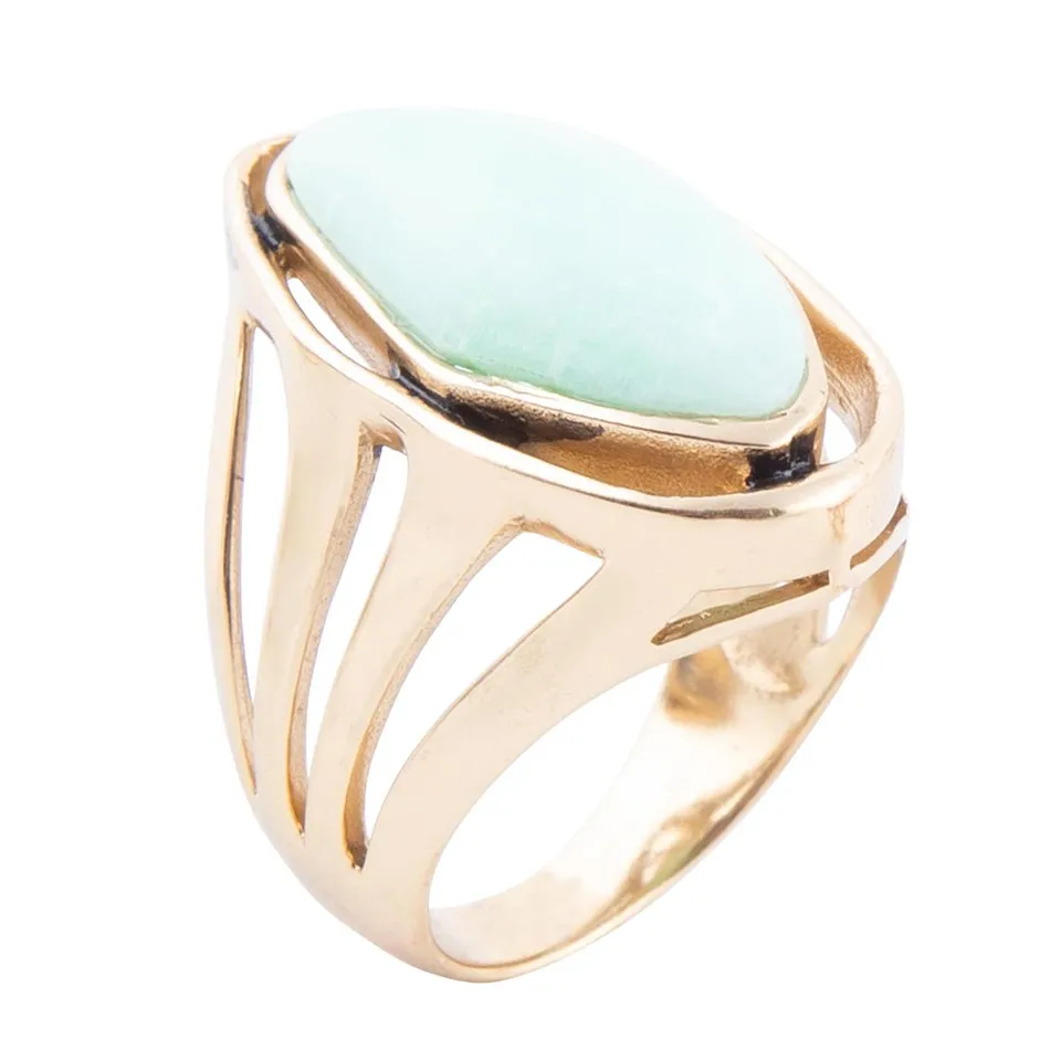 Abstract Green Chrysoprase and Golden Ring sold by Barse