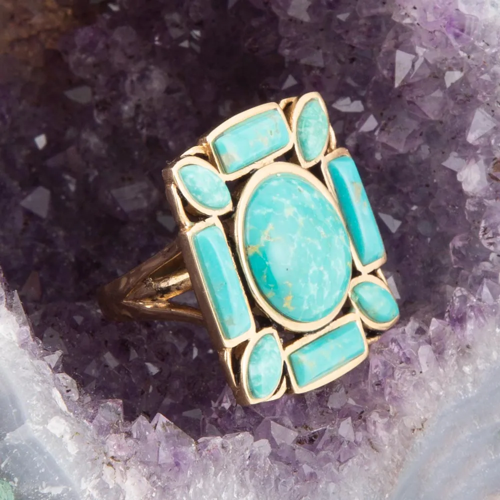 Deco Green Turquoise Golden Statement Ring sold by Barse product image thumbnail 2
