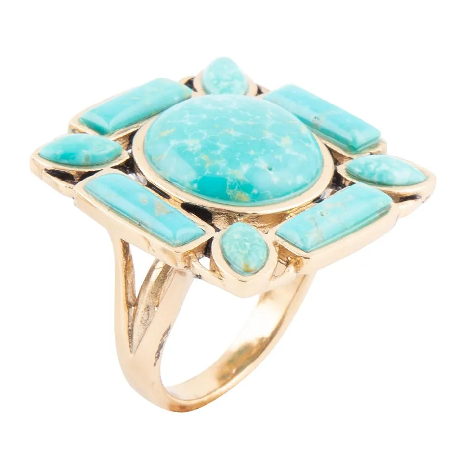 Deco Green Turquoise Golden Statement Ring sold by Barse