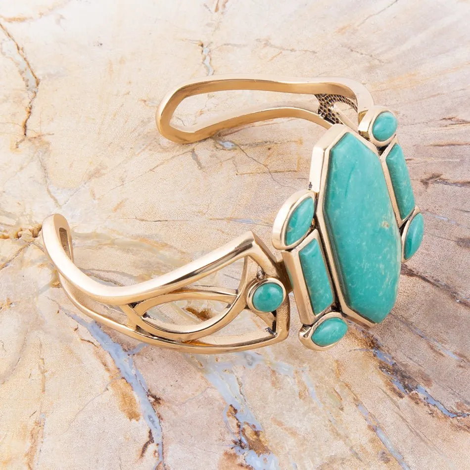 Deco Green Turquoise and Golden Statement Cuff Bracelet sold by Barse product image thumbnail 3