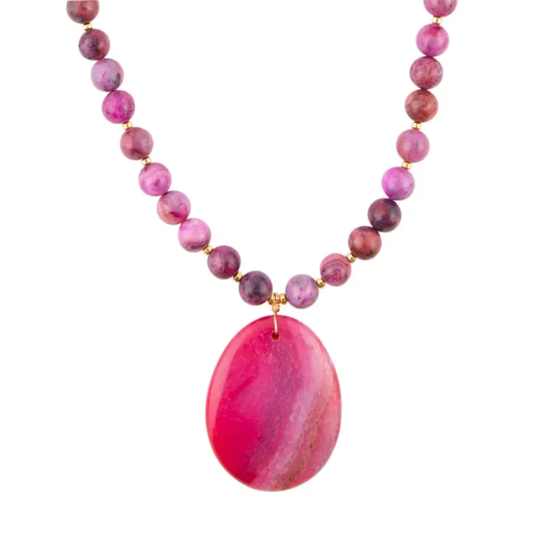 Pink Magenta Dreams Agate Slab Pendant Necklace sold by Barse
